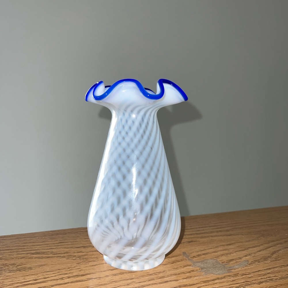 Fenton Glass Blue Opalescent Vase 80th Anniversary